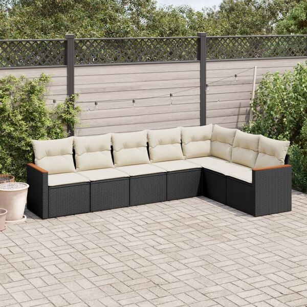 vidaXL 7-delige Loungeset met kussens poly rattan zwart