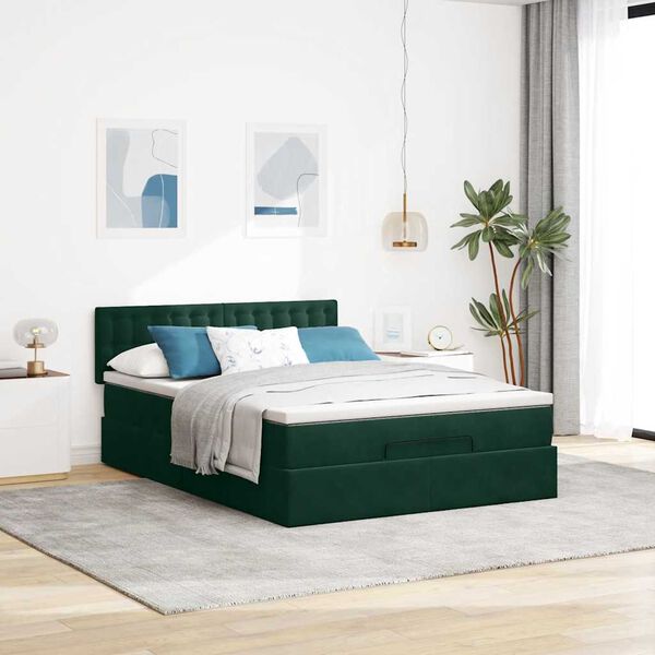 vidaXL Ottoman bed met matras 140x190cm fluweel donkergroen