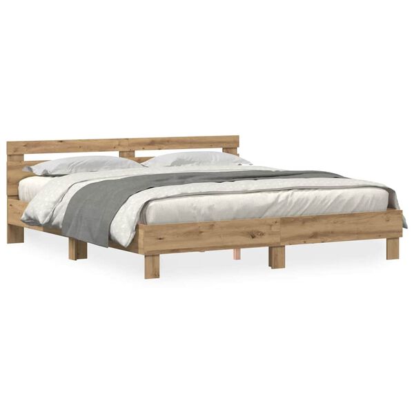 vidaXL Bedframe artisanaal eikenkleurig 200 x 200 cm Bewerkt hout