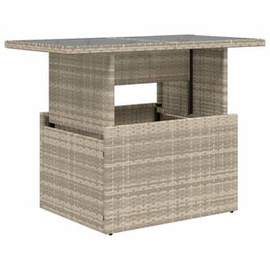 vidaXL Tuintafel met glazen blad 100x55x73 cm poly rattan lichtgrijs