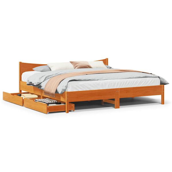 vidaXL Bedframe met lades massief grenenhout wasbruin 180x200 cm