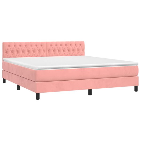 vidaXL Boxspring met matras en LED fluweel roze 180x200 cm