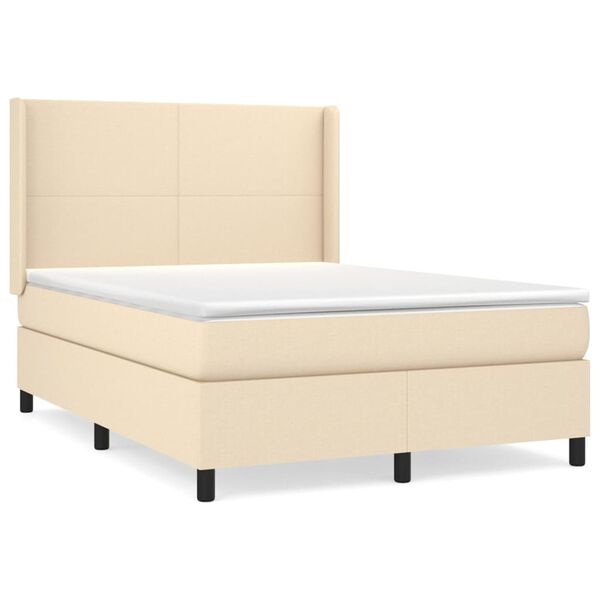vidaXL Boxspring met matras stof cr&egrave;mekleurig 140x200 cm