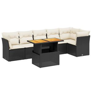 vidaXL 7-delige Loungeset met kussens poly rattan zwart