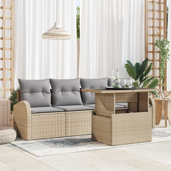 vidaXL Tuin Sofa Set met kussen 5 pcs Beige Poly riet