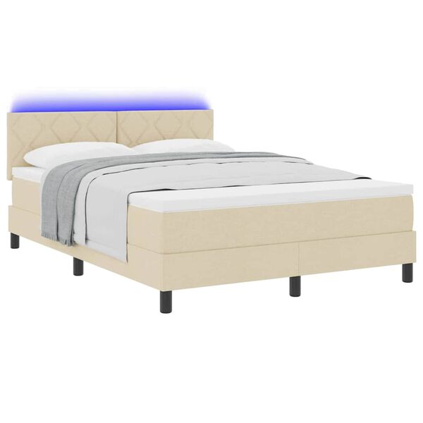 vidaXL Boxspring bed met matras met LED Cr&egrave;me 160 x 200 cm Stof
