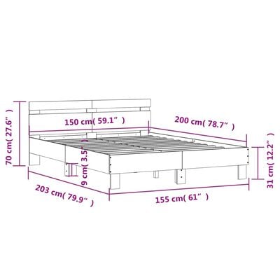 vidaXL Bedframe met hoofdeinde bewerkt hout gerookt eiken 150x200 cm