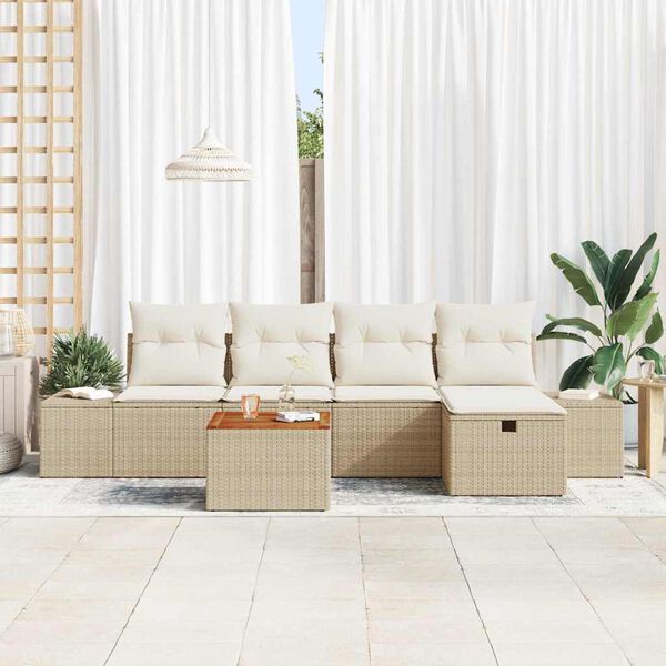 vidaXL Tuinbankenset met kussen met opslag 6 pcs Beige poly rattan