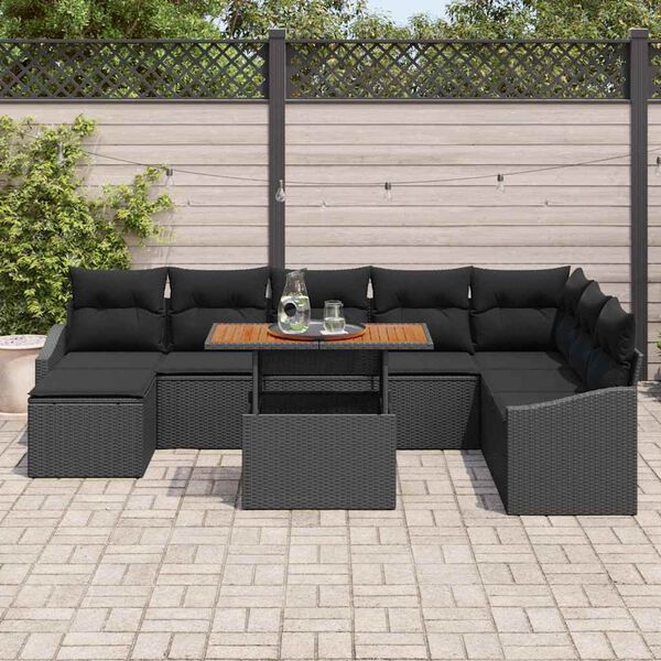 vidaXL Tuin Eetset met kussen 9 pcs Zwart en Bruin