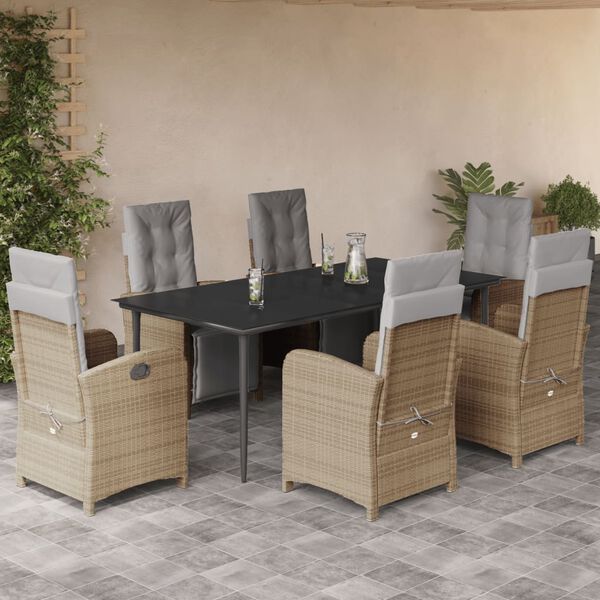 vidaXL 7-delige Tuinset met kussens poly rattan beige