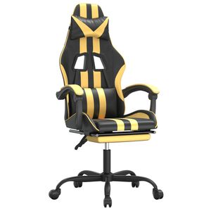 vidaXL Gamestoel draaibaar met voetensteun kunstleer zwart & goud