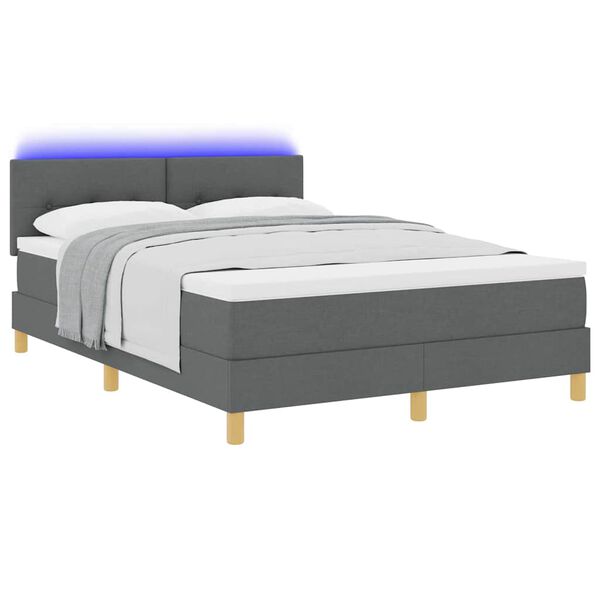 vidaXL LED Box Spring Bed met matras Donkergrijs 140 x 200 cm Stof