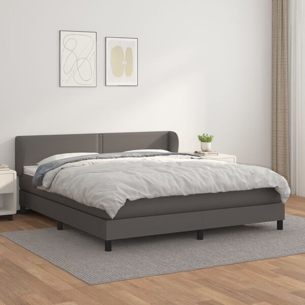 vidaXL Boxspring met matras kunstleer grijs 180x200 cm