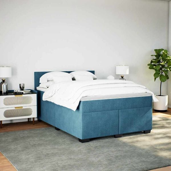 vidaXL Boxspring met matras fluweel blauw 140x190 cm