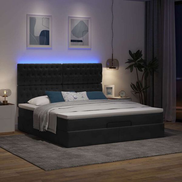 vidaXL Ottoman bed met matrassen en LED's 160x200cm fluweel zwart