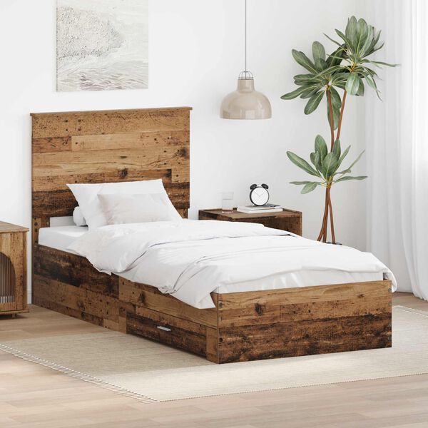 vidaXL Bedframe met hoofdeinde Oudhout 90 x 200 cm Bewerkt hout