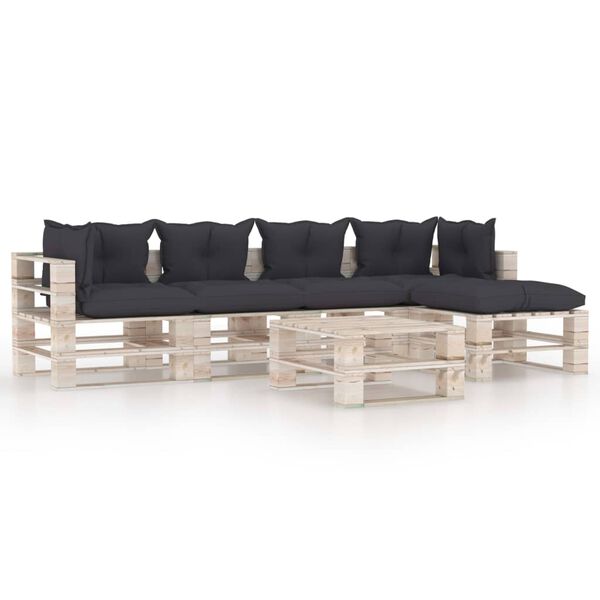 vidaXL 6-delige Loungeset met kussens pallet grenenhout