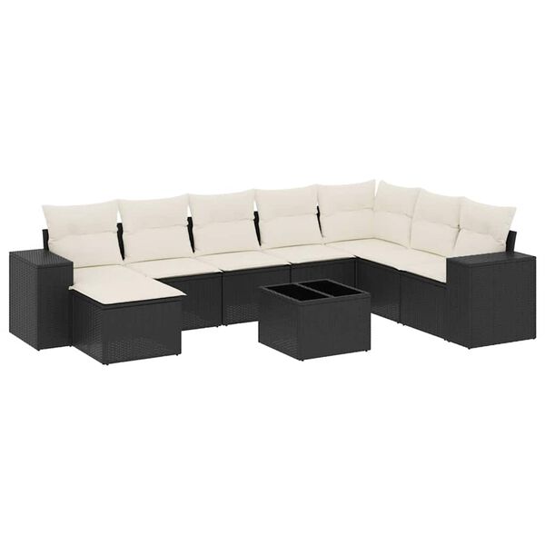 vidaXL 9-delige Loungeset met kussens poly rattan zwart