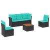 vidaXL 6-delige Loungeset met kussens poly rattan zwart