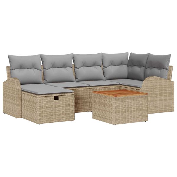 vidaXL Tuin Sofa Set met kussen met opslag 7 pcs Beige Poly riet