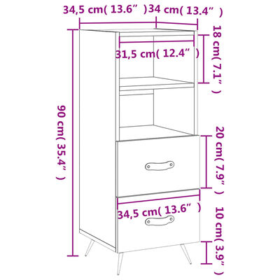 vidaXL Dressoir 34,5x34x90 cm bewerkt hout grijs sonoma eikenkleurig