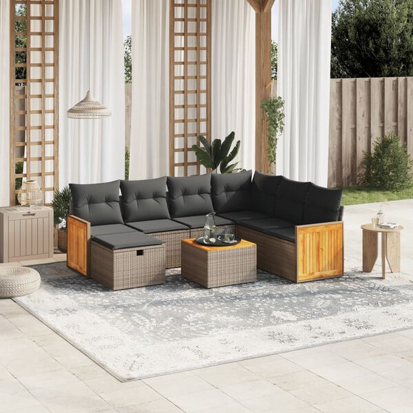 vidaXL 8-delige Loungeset met kussens poly rattan grijs