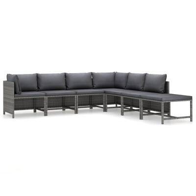 vidaXL 7-delige Loungeset met kussens poly rattan grijs