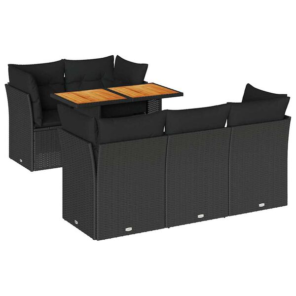 vidaXL 6-delige Loungeset met kussens poly rattan zwart