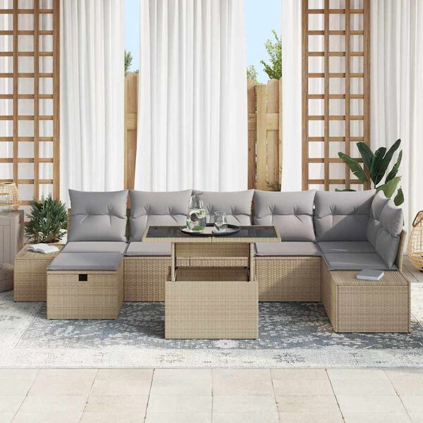 vidaXL Tuin Sofa Set 8 pcs Beige poly rattan