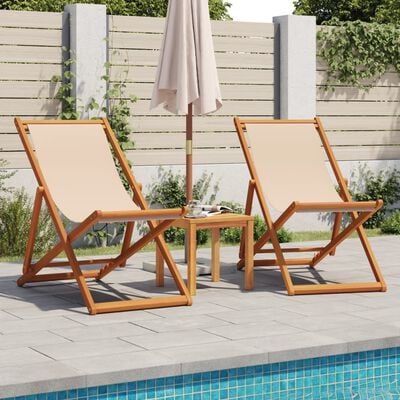 vidaXL Strandstoel inklapbaar massief eucalyptushout en stof beige