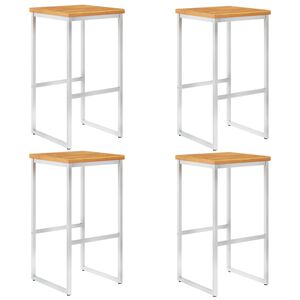 vidaXL Barstoelen 4 st massief acaciahout en roestvrij staal