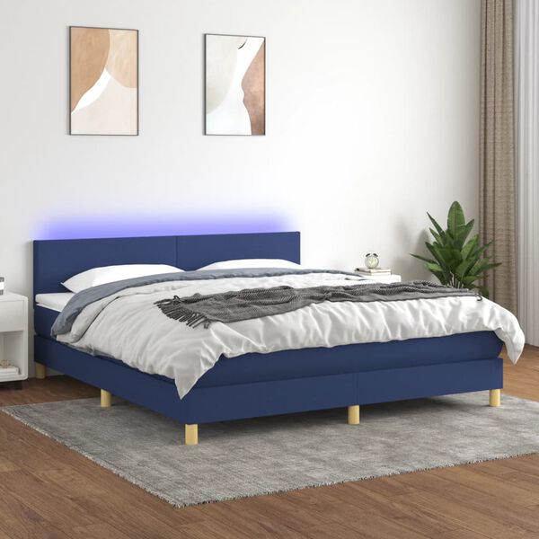 vidaXL Boxspring met matras en LED stof blauw 180x200 cm