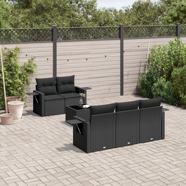 vidaXL 6-delige Loungeset met kussens poly rattan zwart