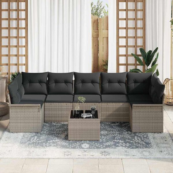 vidaXL Tuin Sofa Set met kussen 8 pcs Lichtgrijs poly rattan