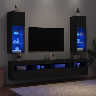 vidaXL Tv-meubels met LED-verlichting 2 st 30,5x30x90 cm zwart