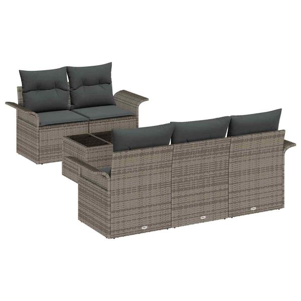 vidaXL Bankstel met kussen 6 pcs Grijs poly rattan