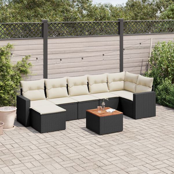 vidaXL 8-delige Loungeset met kussens poly rattan zwart