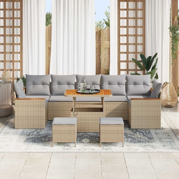 vidaXL Tuin Sofa Set met kussen 10 pcs Beige Poly riet