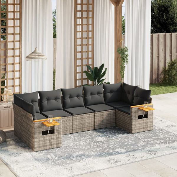 vidaXL 7-delige Loungeset met kussens poly rattan grijs