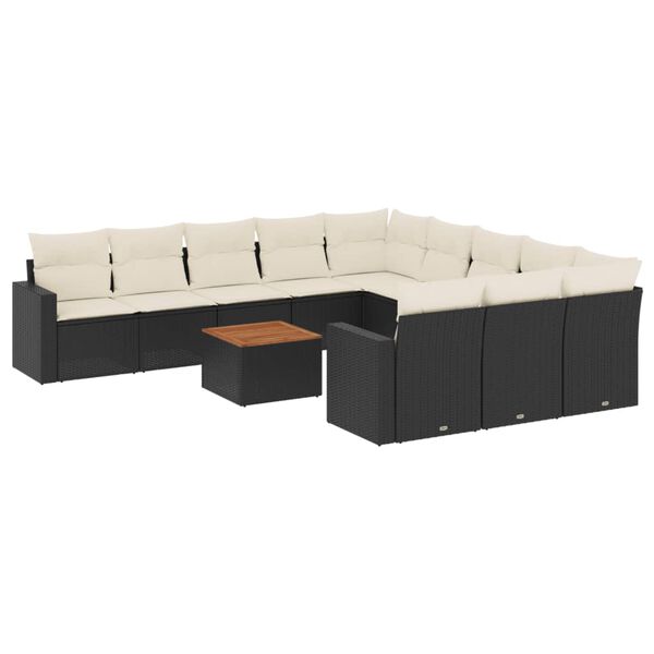vidaXL 12-delige Loungeset met kussens poly rattan zwart