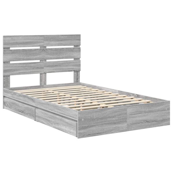 vidaXL Opslag bed met lade Grijs Sonoma 135 x 190 cm Bewerkt hout