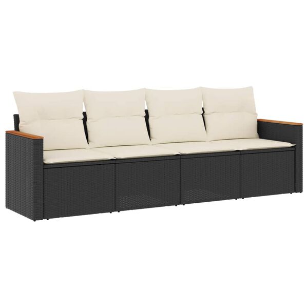 vidaXL 4-delige Loungeset met kussens poly rattan zwart