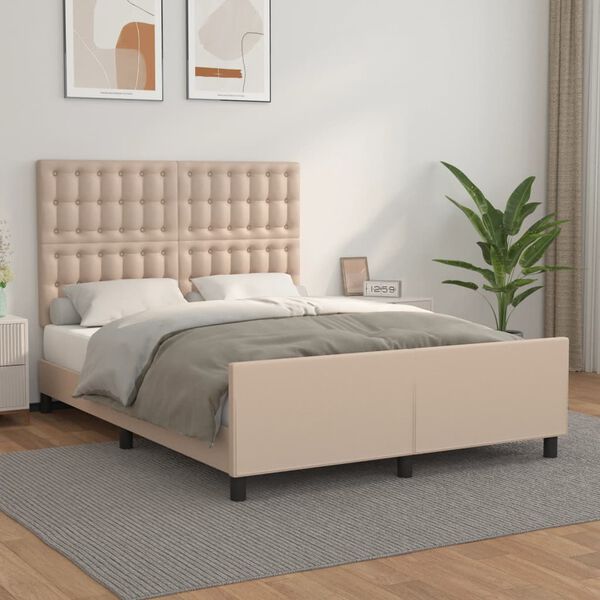 vidaXL Bedframe met hoofdbord kunstleer cappuccinokleurig 140x200 cm