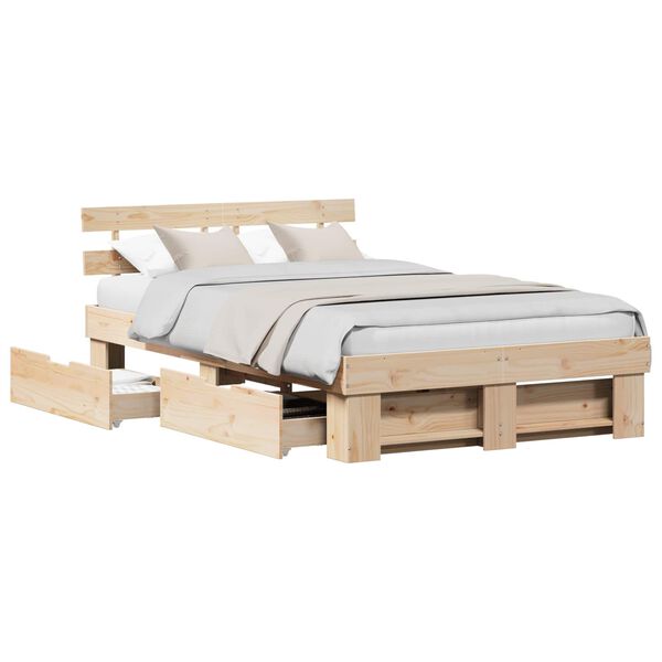 vidaXL Bedframe met hoofdeinde Bruin 140 x 190 cm Massief grenenhout