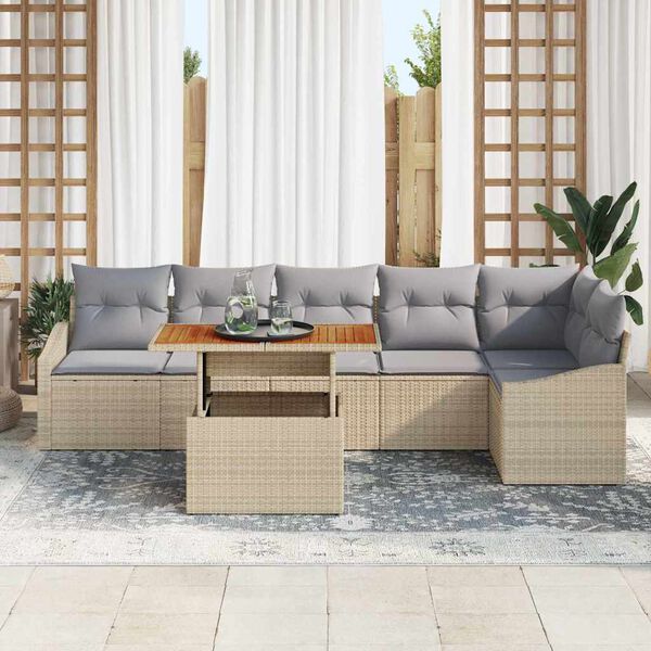 vidaXL Tuin Sofa Set met opslag 7 pcs Beige Poly riet