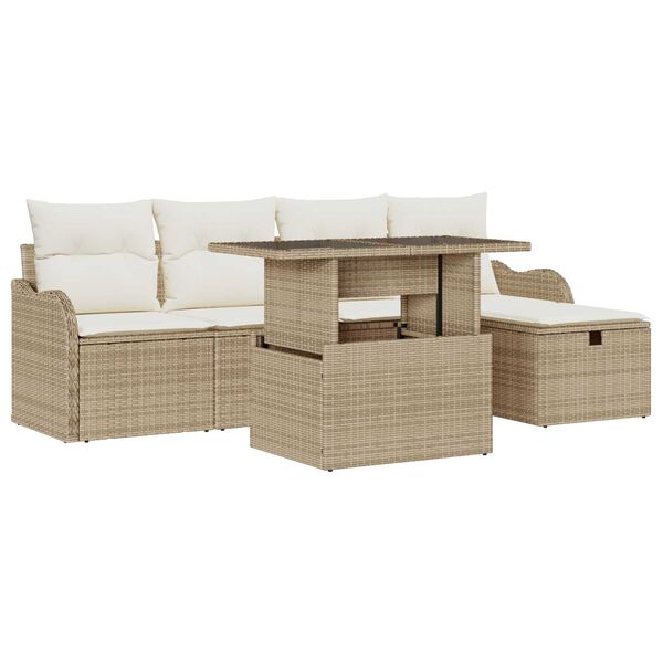 vidaXL Tuin Sofa Set met kussen met opslag 6 pcs Beige Poly riet