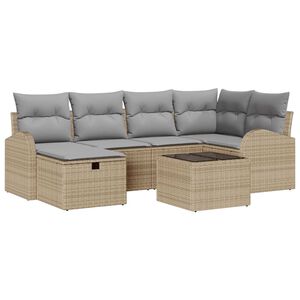 vidaXL Bankstel met kussen met opslag Beige en Licht Grijs poly rattan