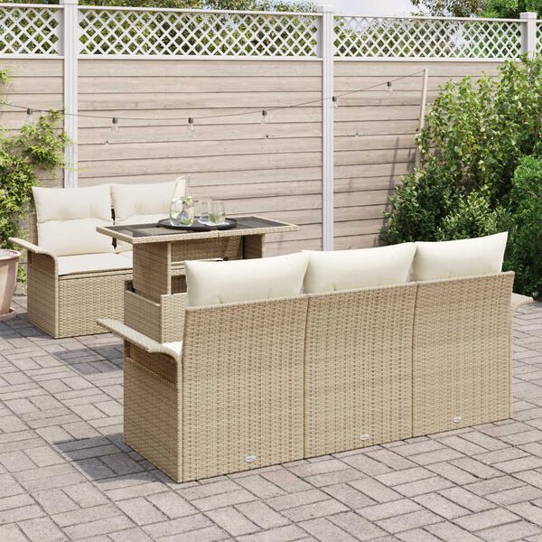 vidaXL Tuin Sofa Set met kussen 6 pcs Beige poly rattan