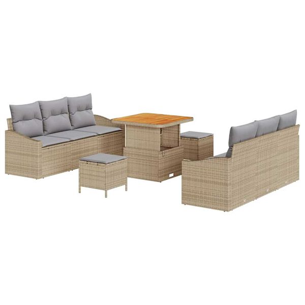 vidaXL Tuin Sofa Set met kussen met opslag 9 pcs Beige en Licht Grijs