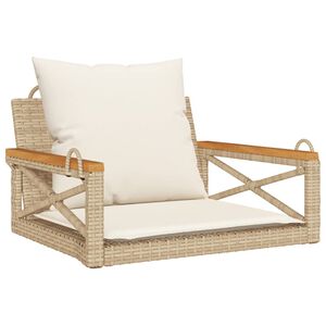 vidaXL Schommelbank met kussens 63x62x40 cm poly rattan beige